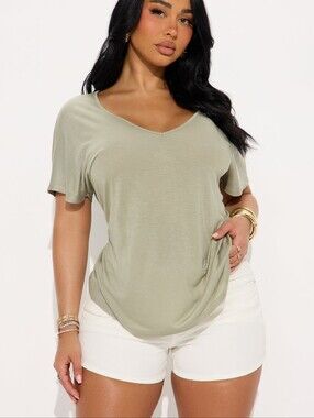 Heart Hips Sage Green V-Neck Short Sleeve Tee